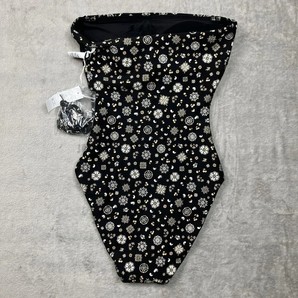 J.Crew Classic Sculpt Gemma One Piece Swimsuit 4 Black Bandana Convertible CS577